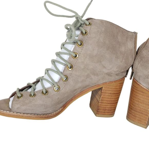 Free PeopleXJeffrey Campbell Women's US5,5 Taupe Leather Lace-up Ankle Booties - Picture 7 of 14